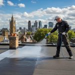 Professional applying nano coating solution to a roof in London, showcasing home protection and maintenance